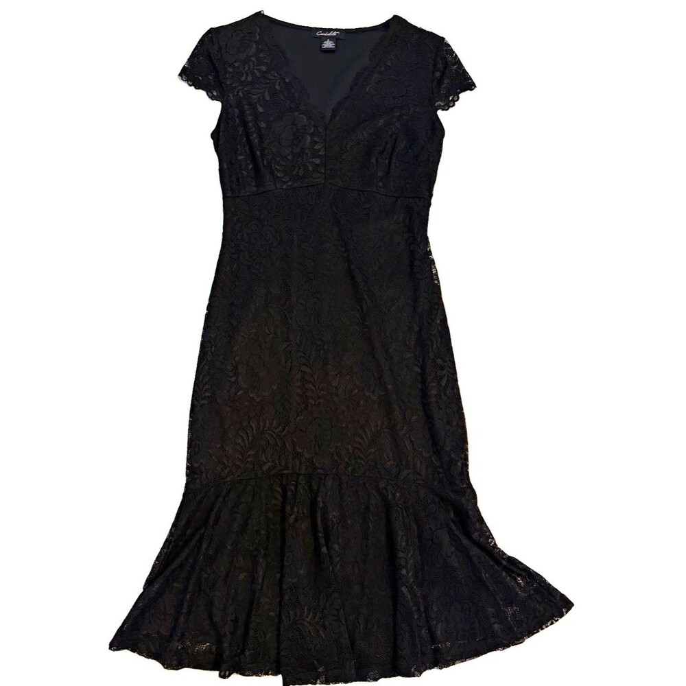 Candie’s Black Lace Floral V-Neck Cap Sleeve Knee Length Fit & Flare Dress S